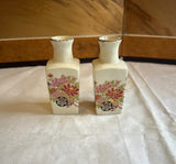 Miniature Pair of Small White Ceramic Asian Vases With Floral Accents