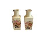 Miniature Pair of Small White Ceramic Asian Vases With Floral Accents