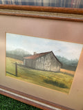 Vintage Framed Landscape Painting of a House