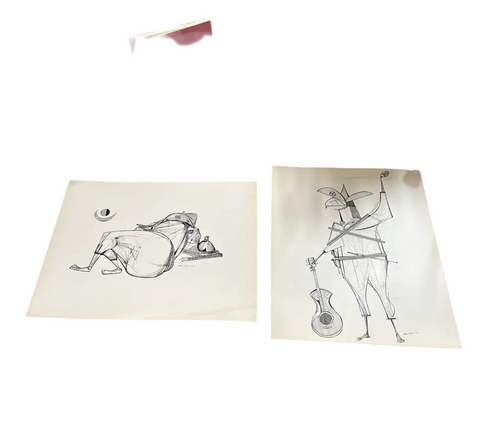 Pair of Brazilian Style Prints of Abstract Figure, Signed