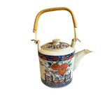 Vintage Asian Style Ceramic Teapot With Wicker Handle