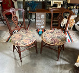 Antique Pair of Wooden Carved Accent Chairs With Central Medallion Detail