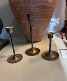 Trio of Simple Brass Skinny Candlestick Holders