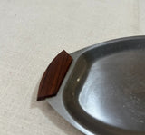 Small Silver Serving Tray With Wooden Teak Handles