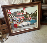 Vintage Painting of the Varsity With Classic Cars, Framed