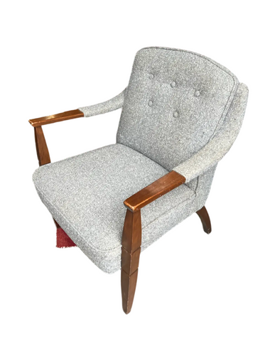Mid-Century Wooden Chair With Gray Cushioning