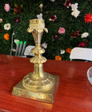 Large Brass Vintage Candlestick Holder With Leaf Accents