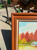 Watermill and Colorful Foliage Landscape Painting on Canvas, Signed by the Artist, Framed