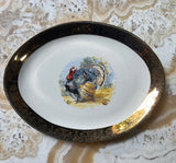Vintage Thanksgiving Turkey Ceramic Platter With Gold Rim Accents
