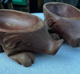 1970s Pair of Wooden Hand Carved Pig Catchalls