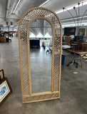 Large Vintage Arched Bamboo Floor Mirror