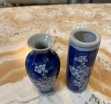Pair of Vintage Miniature Blue and White Floral Asian Style Vases