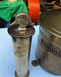 Vintage Footed Pierced Brass Coal Scuttle Bucket and Tall Duck Matchstick Holder
