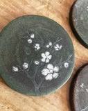 Vintage Collection of Stone Asian Style Coasters With Floral Accents- Set of 3