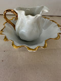 Ceramic Creamer Cup and Saucer With Gold Lining