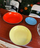 Yugoslavia Collection of Enamel Bowls, Red, Yellow, Blue