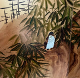 Asian Half Silk Screen With Bird Accents