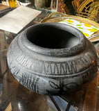 Vintage Blackware Detailed Asian Style Pottery Bowl