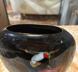 Asian Ceramic Vintage Black Thin Vase With Hummingbird Accents