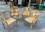 Rare Ming Horseshoe Bamboo Ficks Reed Chairs With Horse Cushions