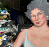 Oversized Wooden Painted Cutout of Elizabeth Taylor