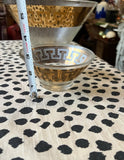 Pair of Gold Accent Greek Key Serving Glass Bowls