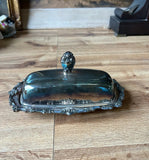 Small Silver Detailed Etched Butter Dish