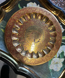 Vintage Brass Tray With Red Peacock Accents