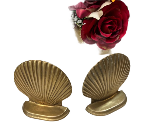Pair of Vintage Brass Seashell Bookends