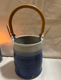 Vintage Blue Ombré Pottery Bowl With Handle and Matching Utensil