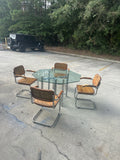 Vintage Chrome and Woven Leather Dining Set With Geometric Glass Top