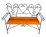 Vintage Metal and Wooden Jon Risley Figurative Bench