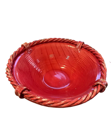 Tomato Red Articulated Rope Edge Decorative Bowl Made in Italy
