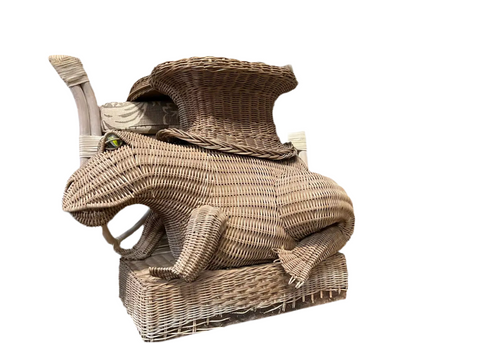 Mid-Century, Wicker, Frog Table With Marble Eyes Details