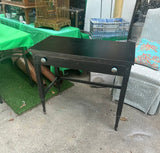 Simple Black Vintage Desk on Wheels With Turquoise and Silver Knobs