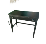 Simple Black Vintage Desk on Wheels With Turquoise and Silver Knobs