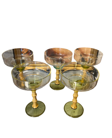 Plastic Margarita Glasses With Bamboo Stems- Set of 5