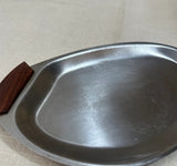 Small Silver Serving Tray With Wooden Teak Handles