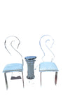 Pair of Lucite Miami Vice Swan Chairs With Standing Clock Side Table