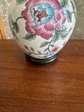 Vintage Hand Painted Table Lamp with Pink Peony Accents