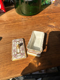Small Ceramic Catchall With Matching Lid and Gold Accents