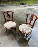 Antique Pair of Wooden Carved Accent Chairs With Central Medallion Detail