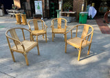 Rare Ming Horseshoe Bamboo Ficks Reed Chairs With Horse Cushions