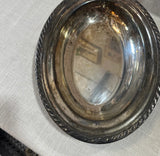Trio of Silver Serving Bowls and Tray With Etched Rims