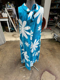 Americana Blue Floor Length Dress With White Floral Details