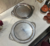 Pair of Large Round Silver Etched Serving Trays