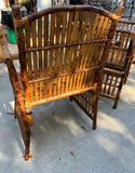 Pair of Boho Chic Bamboo Chairs With Green Cushions