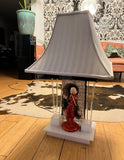 Chinoiserie Lucite Ceramic Red Lady Lamp