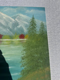 Riverside and Mountains Landscape Painting With Colorful Bushes on Canvas