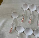 Collection of White Floral Plastic Soup Spoons- Set of 17